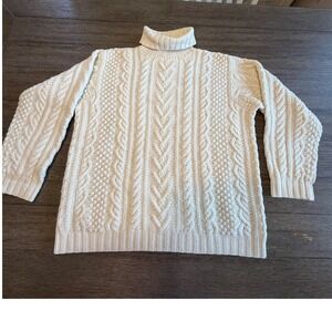 J.Crew Womens Cream Cable Knit Roll Neck Fisherman Sweater Size M Ivory
